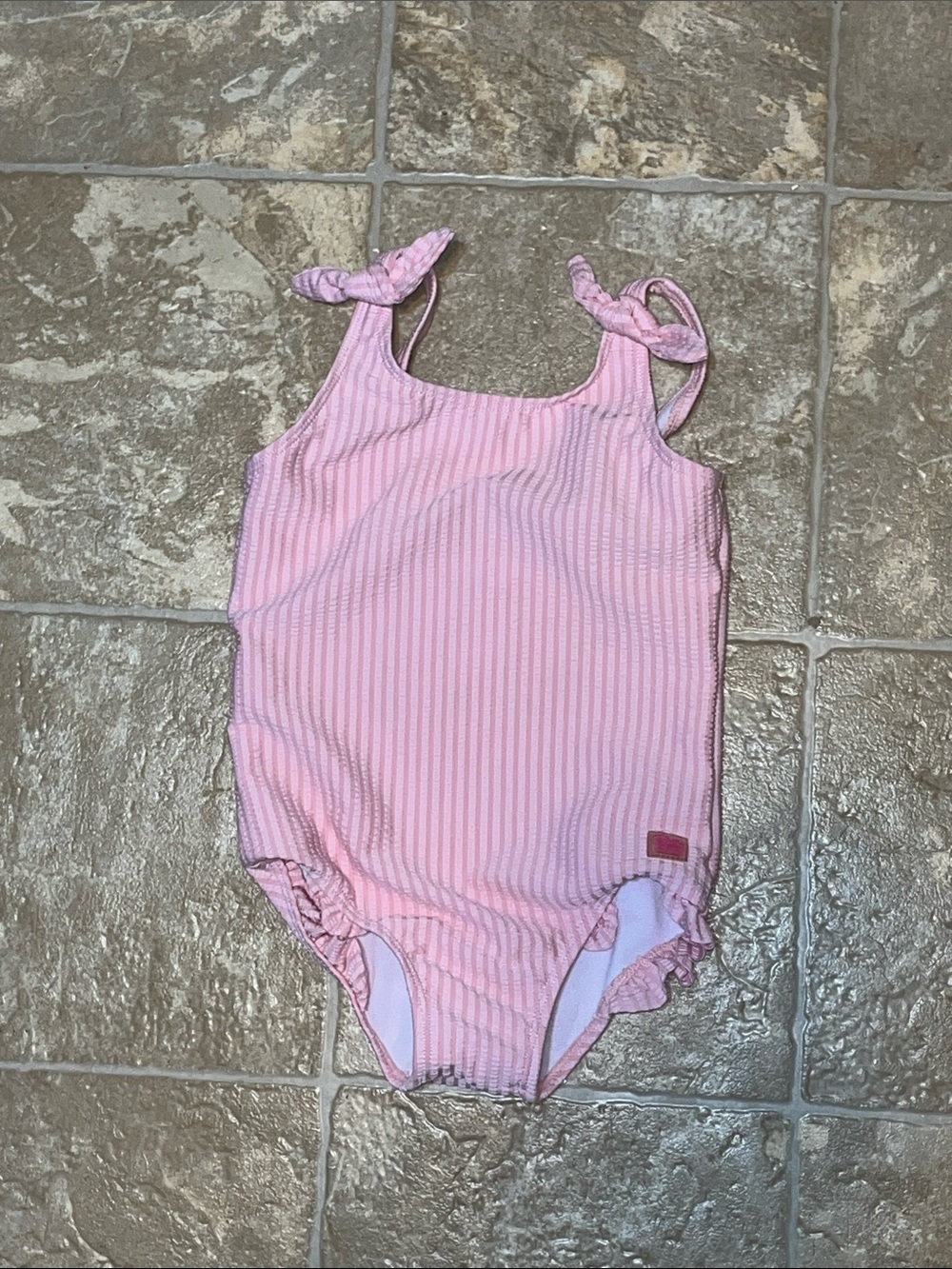 Ruffle Butts Pink Striped One-Piece Swimsuit with Tie Shoulders